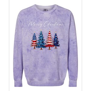 Patriotic Christmas Tree With American Flag Colors Colorblast Crewneck Sweatshirt