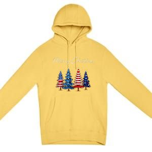 Patriotic Christmas Tree With American Flag Colors Premium Pullover Hoodie