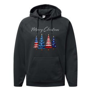 Patriotic Christmas Tree With American Flag Colors Performance Fleece Hoodie