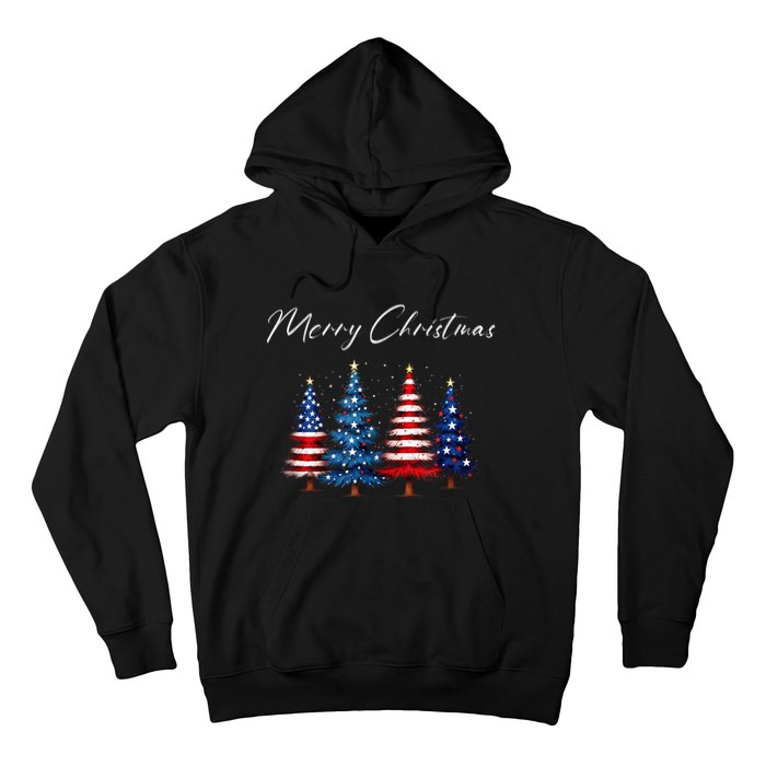 Patriotic Christmas Tree With American Flag Colors Hoodie