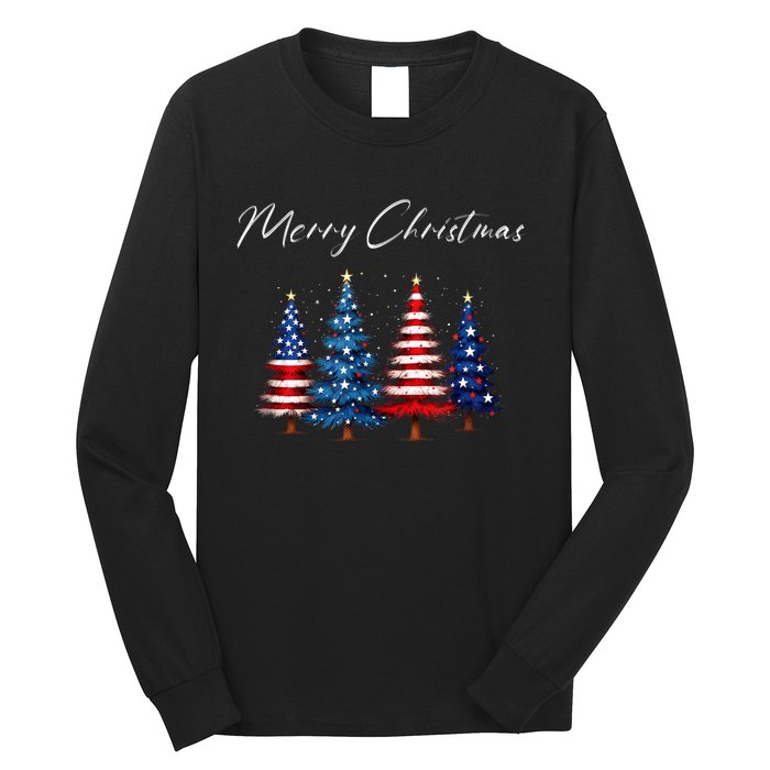 Patriotic Christmas Tree With American Flag Colors Long Sleeve Shirt