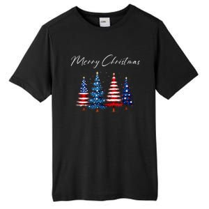 Patriotic Christmas Tree With American Flag Colors Tall Fusion ChromaSoft Performance T-Shirt