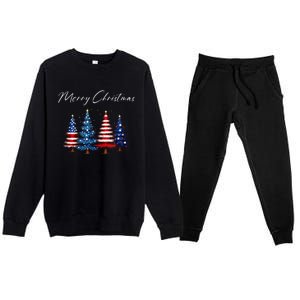 Patriotic Christmas Tree With American Flag Colors Premium Crewneck Sweatsuit Set