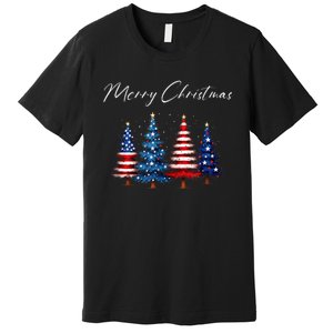 Patriotic Christmas Tree With American Flag Colors Premium T-Shirt