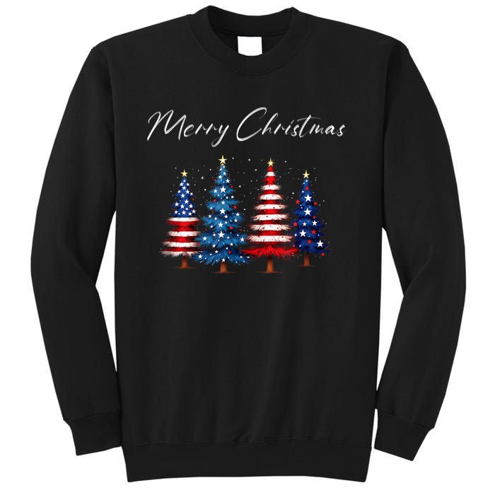 Patriotic Christmas Tree With American Flag Colors Tall Sweatshirt