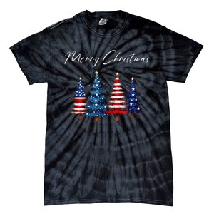 Patriotic Christmas Tree With American Flag Colors Tie-Dye T-Shirt