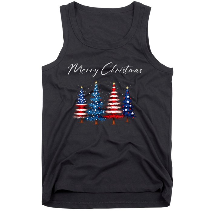 Patriotic Christmas Tree With American Flag Colors Tank Top