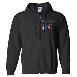 Patriotic Christmas Tree With American Flag Colors Full Zip Hoodie