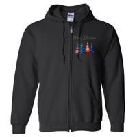 Patriotic Christmas Tree With American Flag Colors Full Zip Hoodie