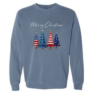 Patriotic Christmas Tree With American Flag Colors Garment-Dyed Sweatshirt