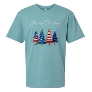 Patriotic Christmas Tree With American Flag Colors Sueded Cloud Jersey T-Shirt