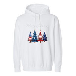 Patriotic Christmas Tree With American Flag Colors Garment-Dyed Fleece Hoodie