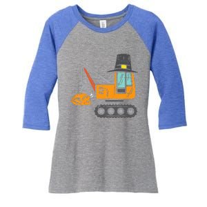 Pilgrim Crane Turkey Thanksgiving Truck Women's Tri-Blend 3/4-Sleeve Raglan Shirt