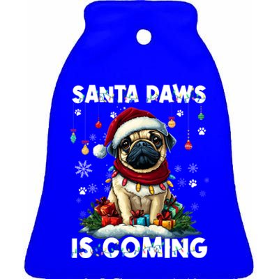 Pug Christmas Tree Lights Decorations Dog Lover Xmas Funny Gift Cute Gift Ceramic Bell Ornament