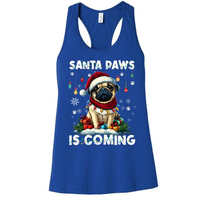 Pug Christmas Tree Lights Decorations Dog Lover Xmas Funny Gift Cute Gift Women's Racerback Tank