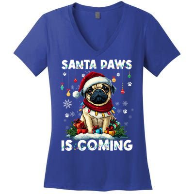 Pug Christmas Tree Lights Decorations Dog Lover Xmas Funny Gift Cute Gift Women's V-Neck T-Shirt