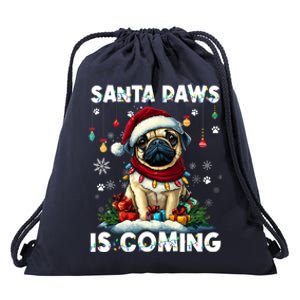 Pug Christmas Tree Lights Decorations Dog Lover Xmas Funny Gift Cute Gift Drawstring Bag