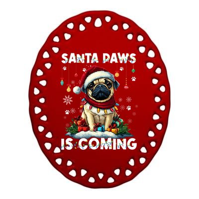 Pug Christmas Tree Lights Decorations Dog Lover Xmas Funny Gift Cute Gift Ceramic Oval Ornament