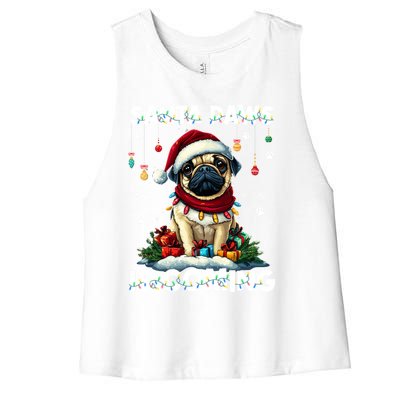 Pug Christmas Tree Lights Decorations Dog Lover Xmas Funny Gift Cute Gift Women's Racerback Cropped Tank