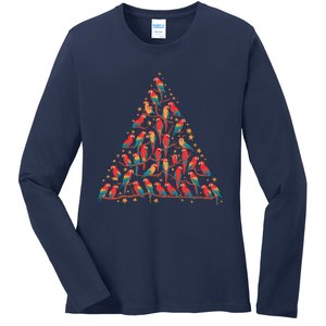 Parrot Christmas Tree Macaw Conure Cockatiel Xmas Ladies Long Sleeve Shirt