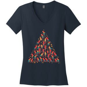 Parrot Christmas Tree Macaw Conure Cockatiel Xmas Women's V-Neck T-Shirt