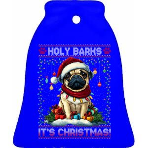 Pug Christmas Tree Lights Decorations Dog Lover Xmas Funny Gift Cool Gift Ceramic Bell Ornament