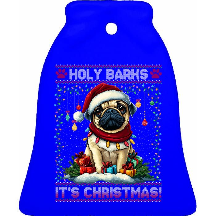 Pug Christmas Tree Lights Decorations Dog Lover Xmas Funny Gift Cool Gift Ceramic Bell Ornament