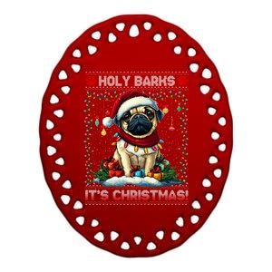 Pug Christmas Tree Lights Decorations Dog Lover Xmas Funny Gift Cool Gift Ceramic Oval Ornament