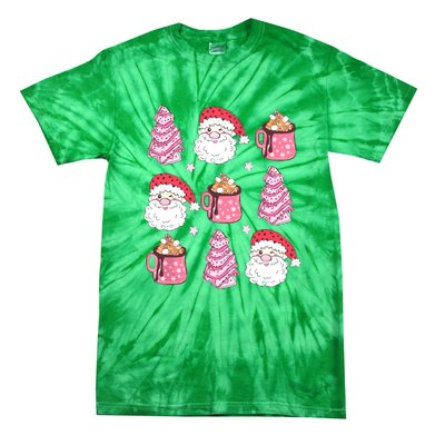 Pink Christmas Tree Cake Hot Cocoa Costume Women Funny Xmas Gift Tie-Dye T-Shirt