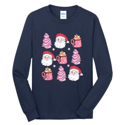 Pink Christmas Tree Cake Hot Cocoa Costume Women Funny Xmas Gift Tall Long Sleeve T-Shirt