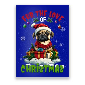 Pug Christmas Tree Lights Decorations Dog Lover Xmas Funny Gift Poster