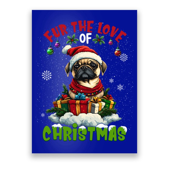 Pug Christmas Tree Lights Decorations Dog Lover Xmas Funny Gift Poster