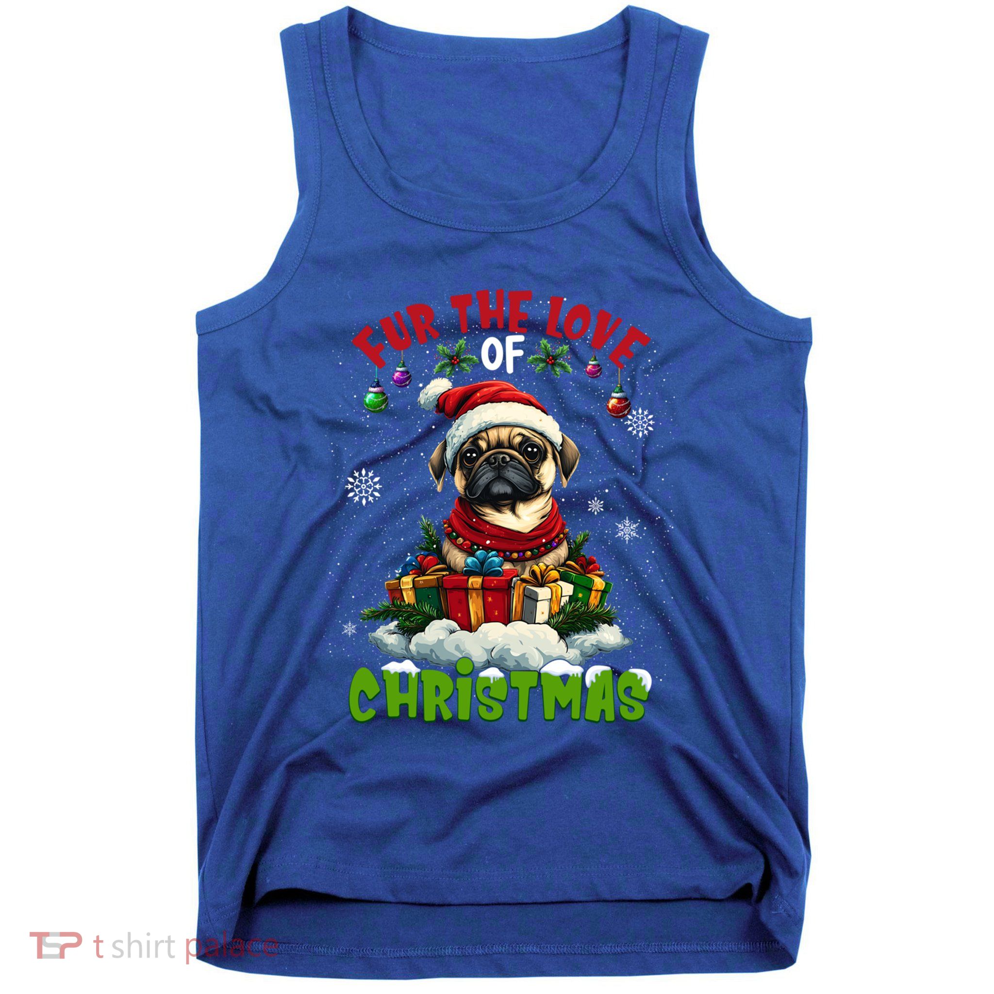 Pug Christmas Tree Lights Decorations Dog Lover Xmas Funny Gift Tank Top