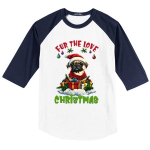 Pug Christmas Tree Lights Decorations Dog Lover Xmas Funny Gift Baseball Sleeve Shirt