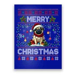 Pug Christmas Tree Lights Decorations Dog Lover Xmas Funny Gift Poster