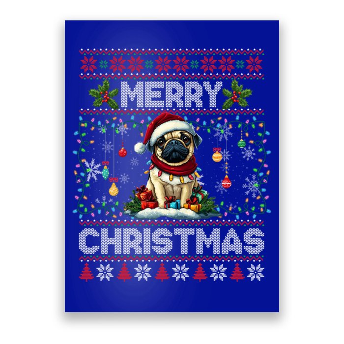 Pug Christmas Tree Lights Decorations Dog Lover Xmas Funny Gift Poster