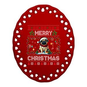 Pug Christmas Tree Lights Decorations Dog Lover Xmas Funny Gift Ceramic Oval Ornament