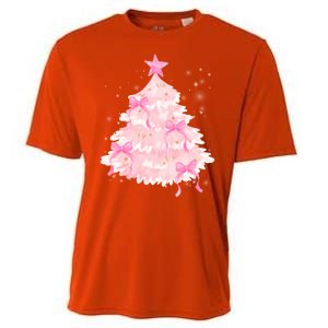 Pink Christmas Tree Bow Cute Holiday Cooling Performance Crew T-Shirt