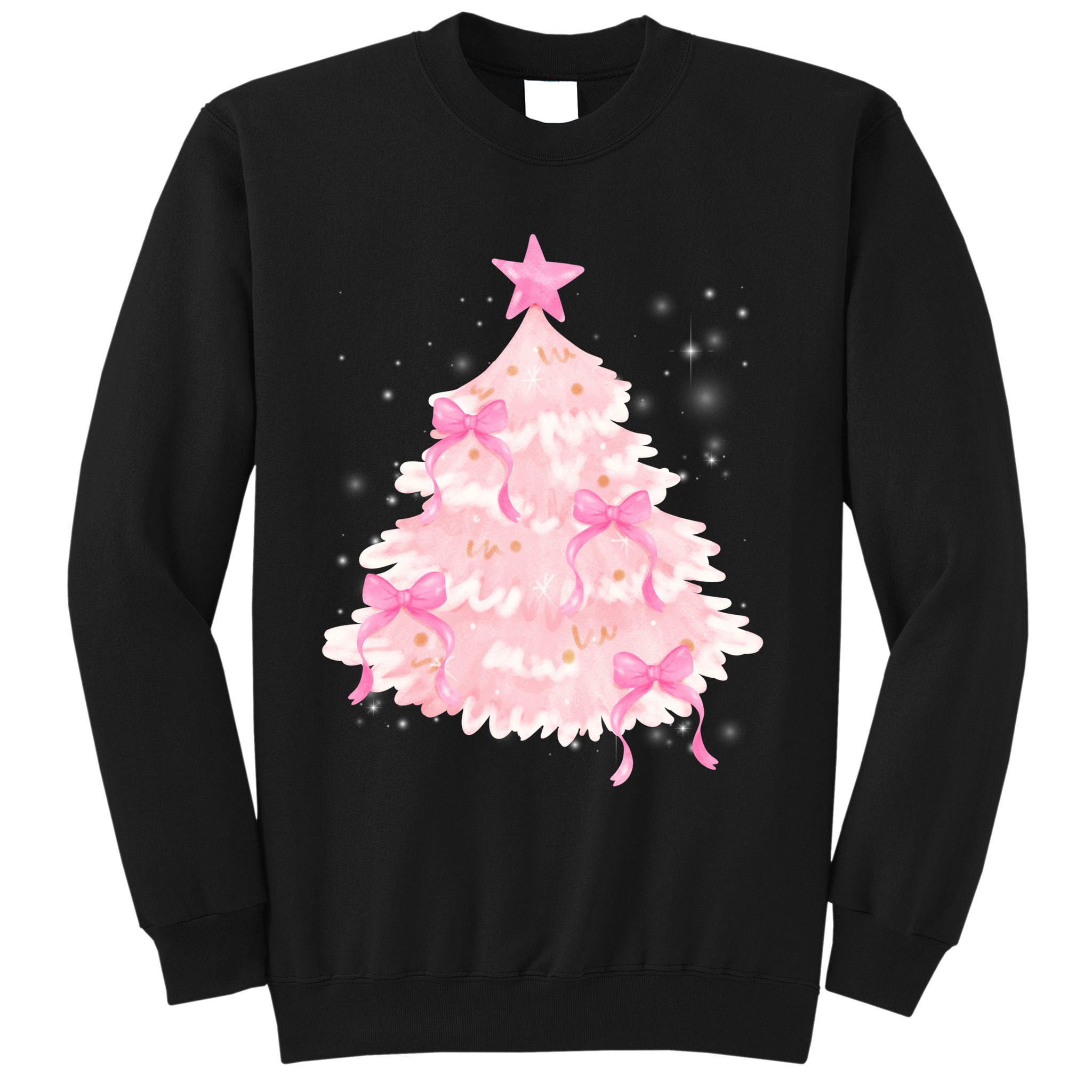 Pink Christmas Tree Bow Cute Holiday Sweatshirt
