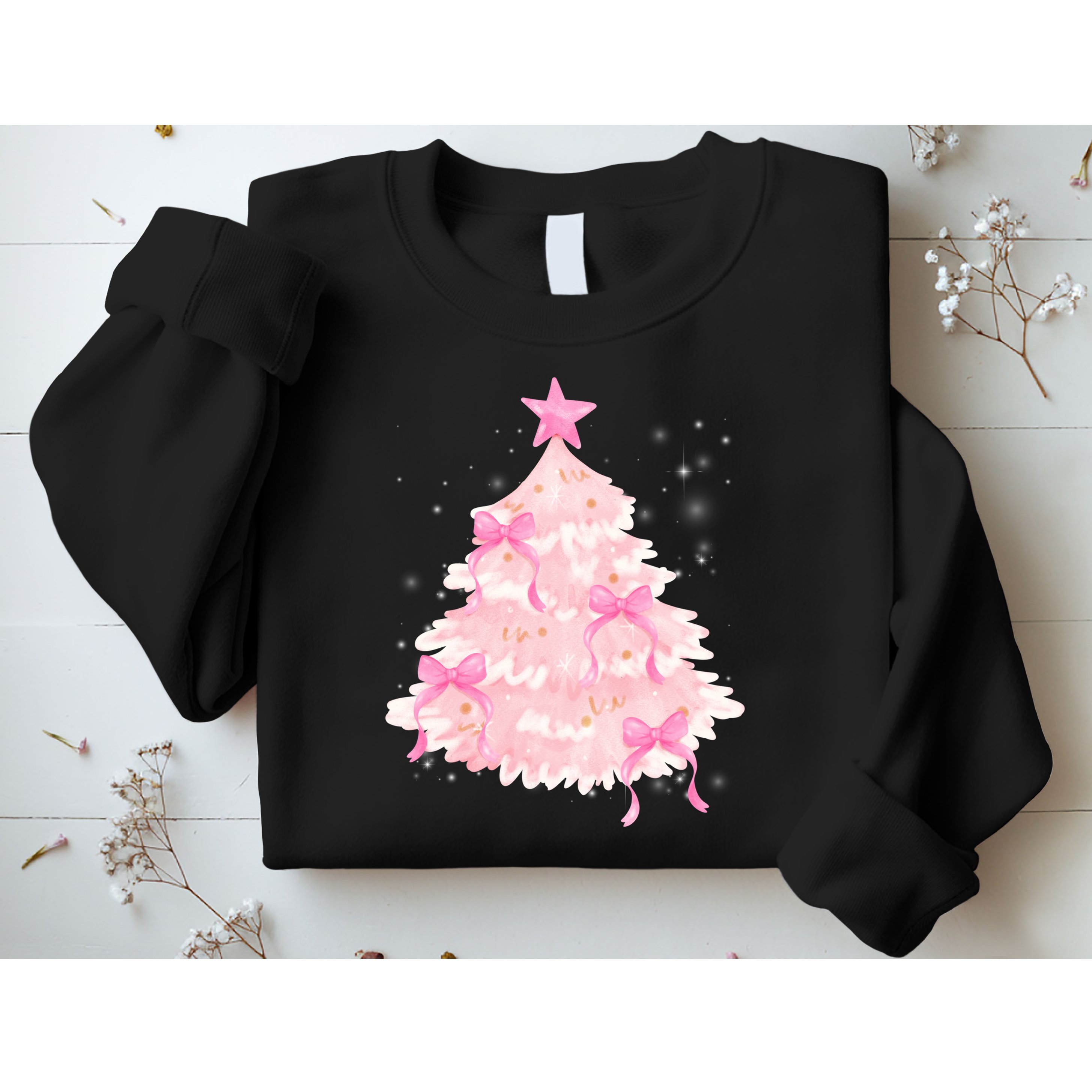Pink Christmas Tree Bow Cute Holiday Sweatshirt