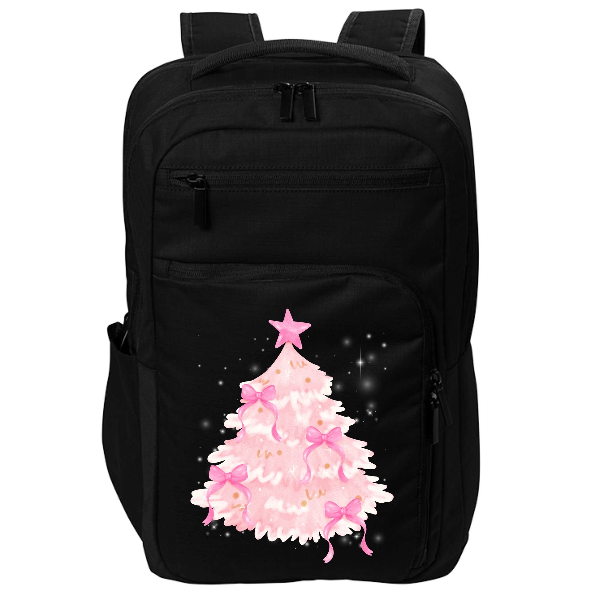 Pink Christmas Tree Bow Cute Holiday Impact Tech Backpack