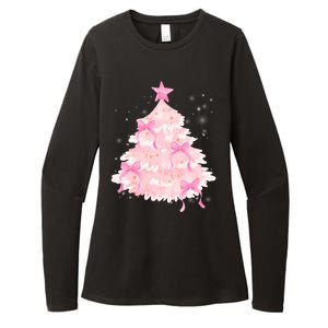 Pink Christmas Tree Bow Cute Holiday Womens CVC Long Sleeve Shirt