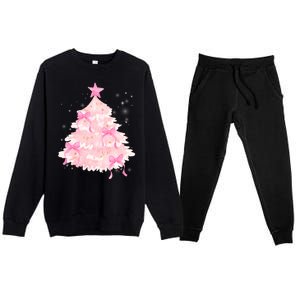 Pink Christmas Tree Bow Cute Holiday Premium Crewneck Sweatsuit Set