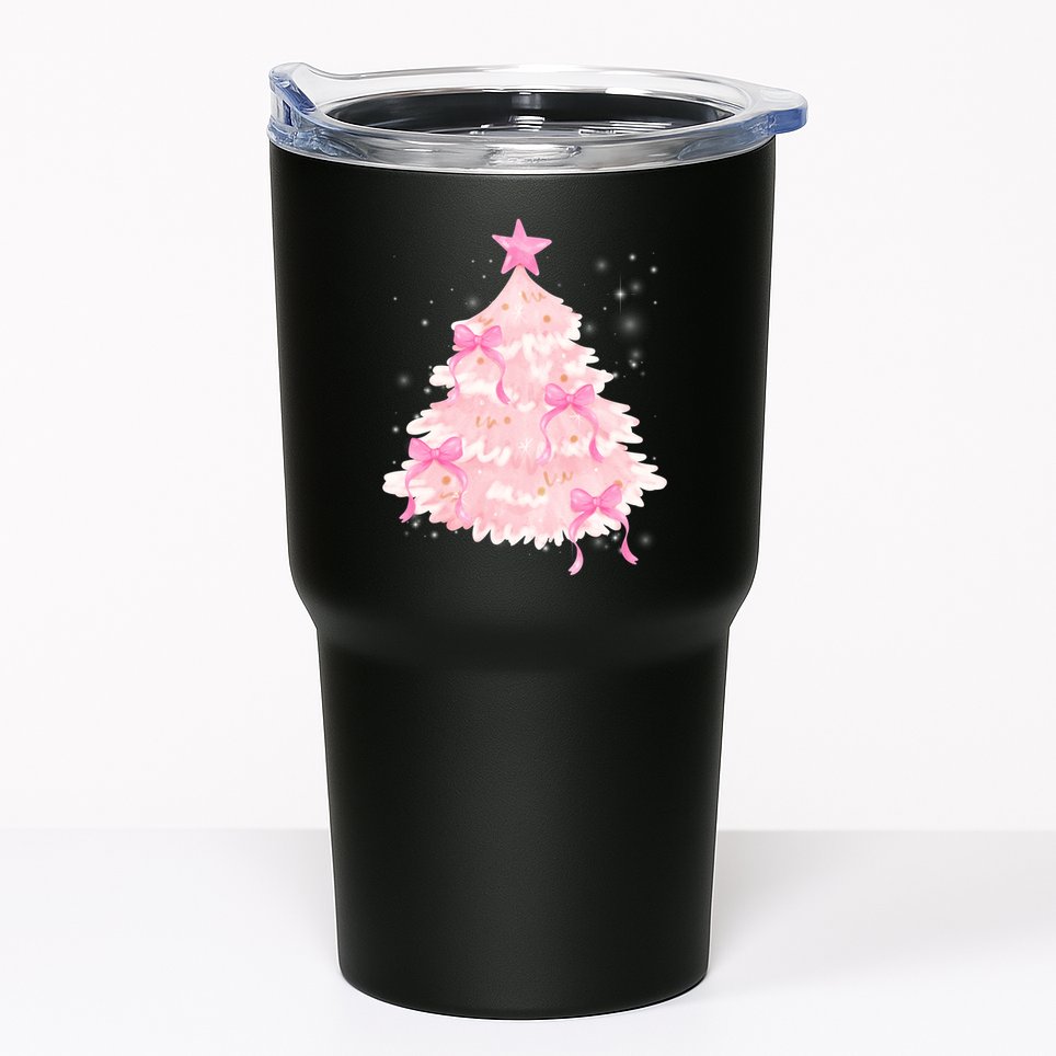 Pink Christmas Tree Bow Cute Holiday Tumbler