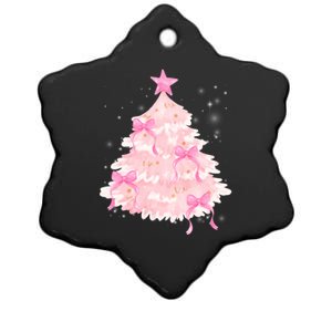 Pink Christmas Tree Bow Cute Holiday Ceramic Star Ornament