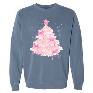 Pink Christmas Tree Bow Cute Holiday Garment-Dyed Sweatshirt