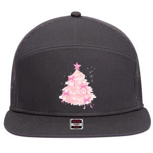 Pink Christmas Tree Bow Cute Holiday 7 Panel Mesh Trucker Snapback Hat