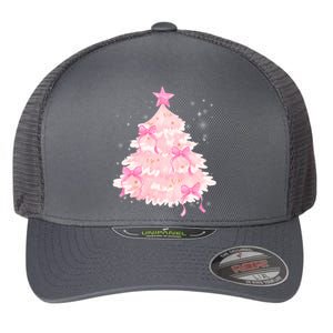 Pink Christmas Tree Bow Cute Holiday Flexfit Unipanel Trucker Cap