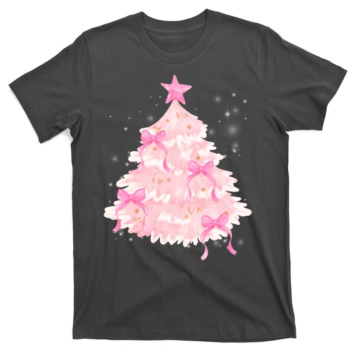 Pink Christmas Tree Bow Cute Holiday T-Shirt