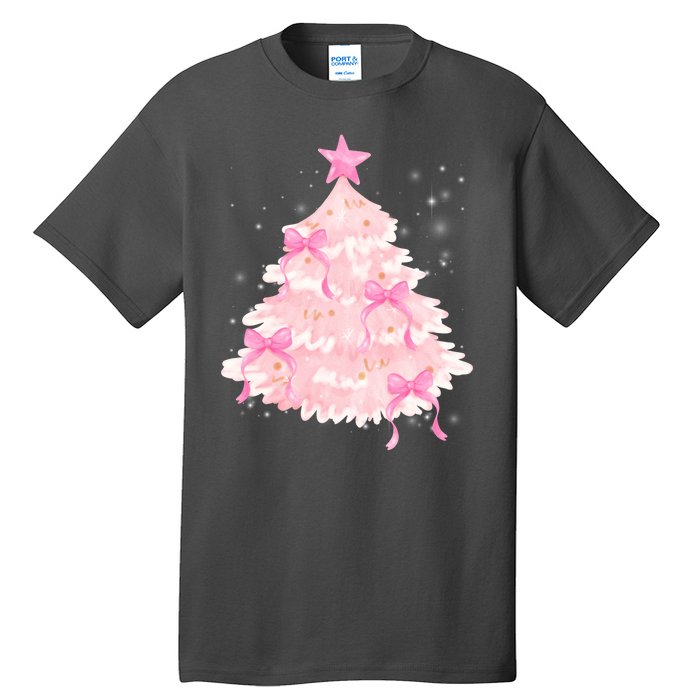 Pink Christmas Tree Bow Cute Holiday Tall T-Shirt